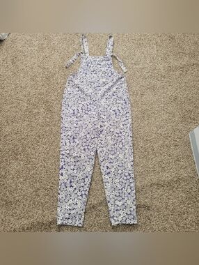 Lucy & Yak Dungarees Overalls Purple White Floral Flower Organic Cotton Sz 6 6R